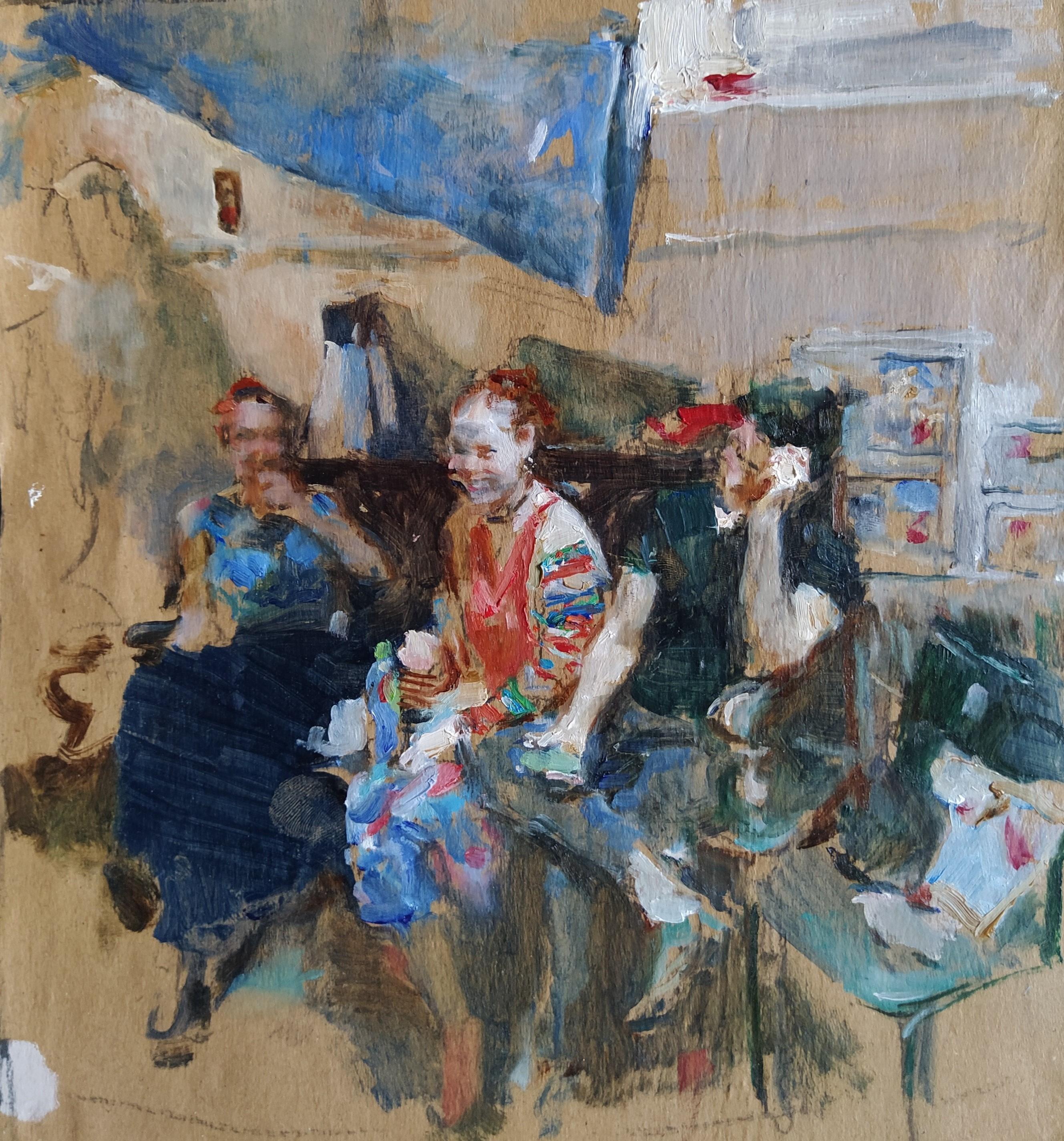 Yuriy Ushakov Portrait Painting - Sketch "Friends" no.2 - 21st Century Contemporary Impressionist Oil Painting