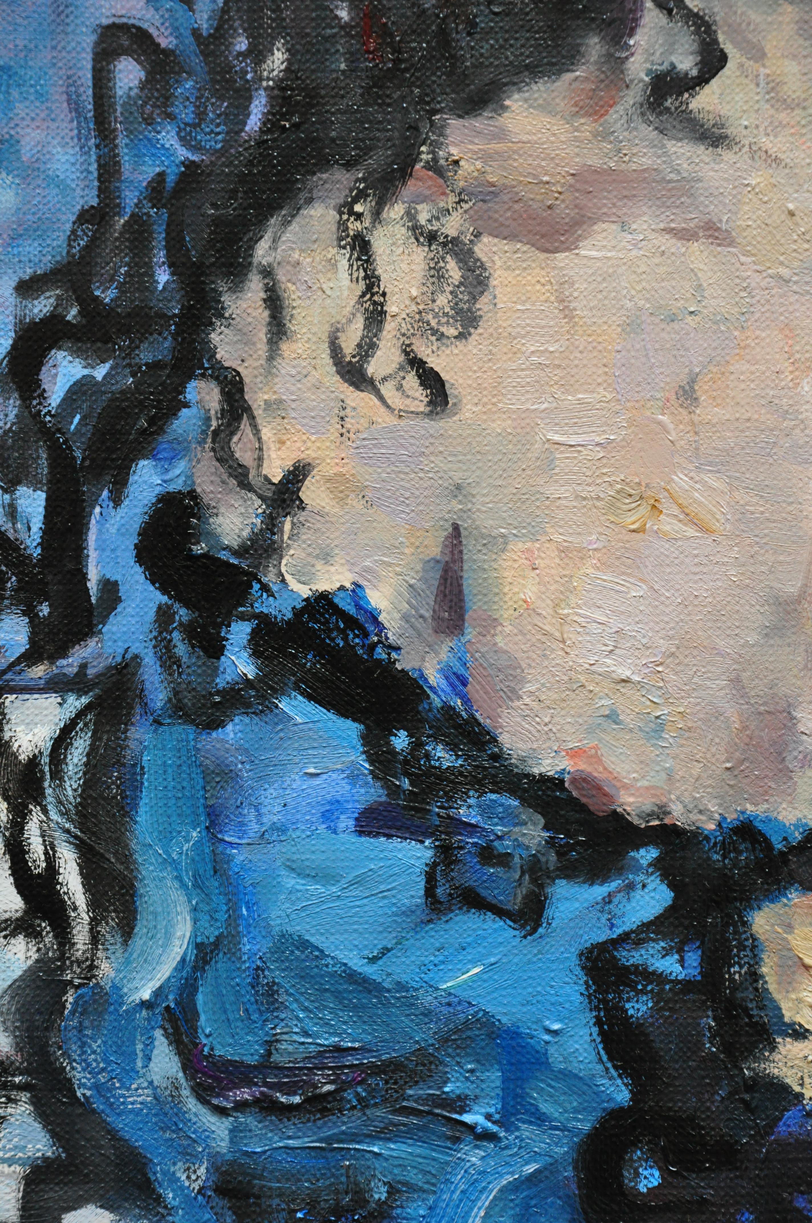 Girl With a Rose - 21st Century Contemporary Oil Female Portrait Painting For Sale 3