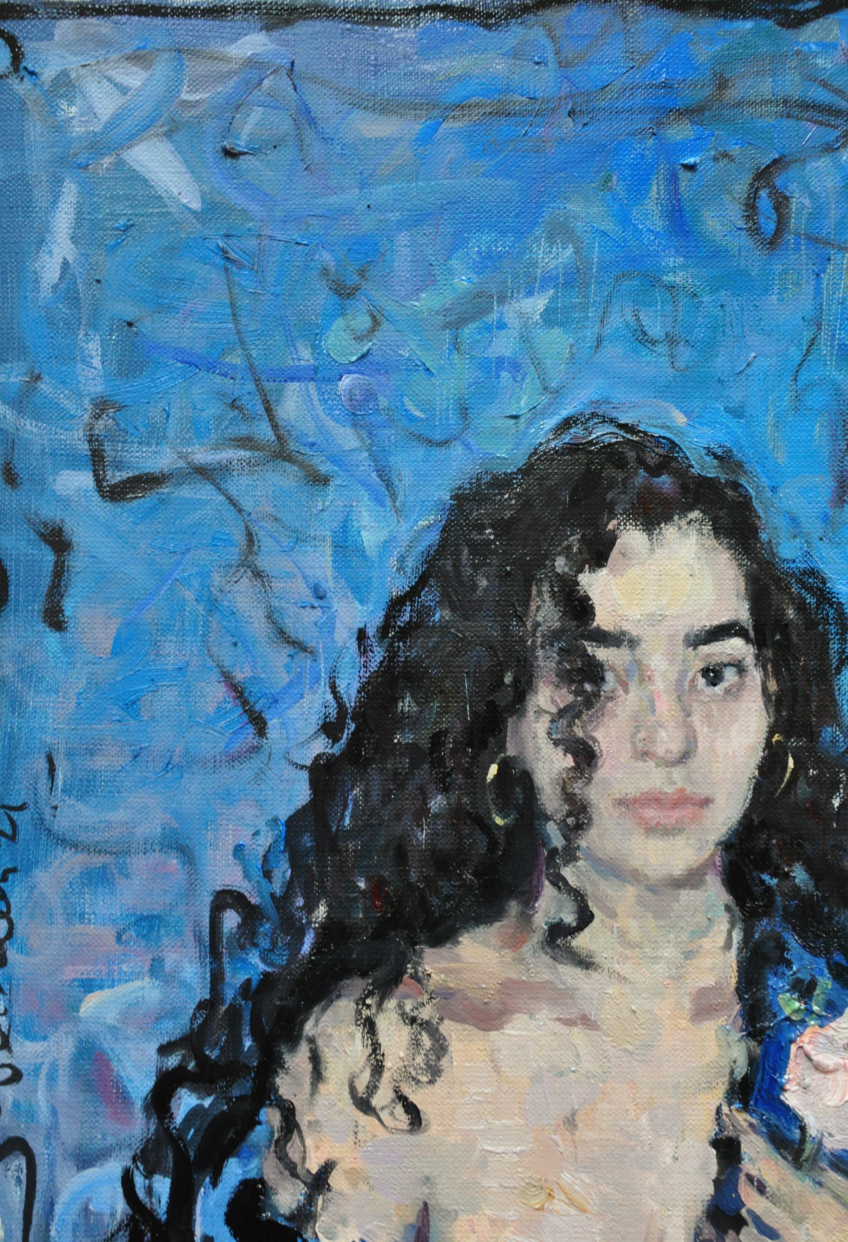 Girl With a Rose - 21st Century Contemporary Oil Female Portrait Painting For Sale 2