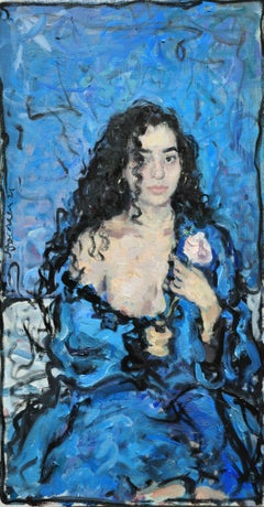 Girl With a Rose - 21st Century Contemporary Oil Female Portrait Painting