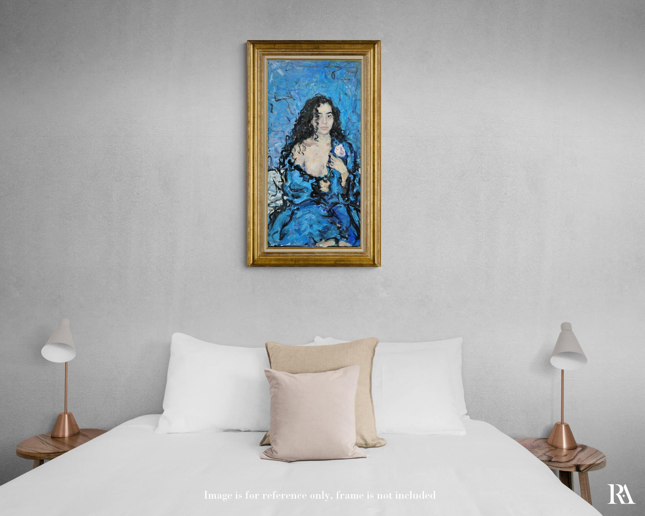 Girl With a Rose - 21st Century Contemporary Oil Female Portrait Painting For Sale 1