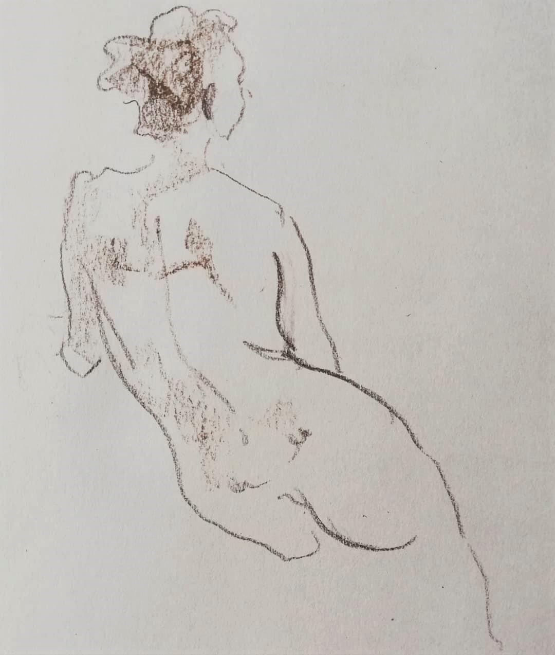 Nude Sketch Nº2 - 21st Century Contemporary Minimal Sepia on Paper Nude Drawing - Art by Yaroslava Tichshenko