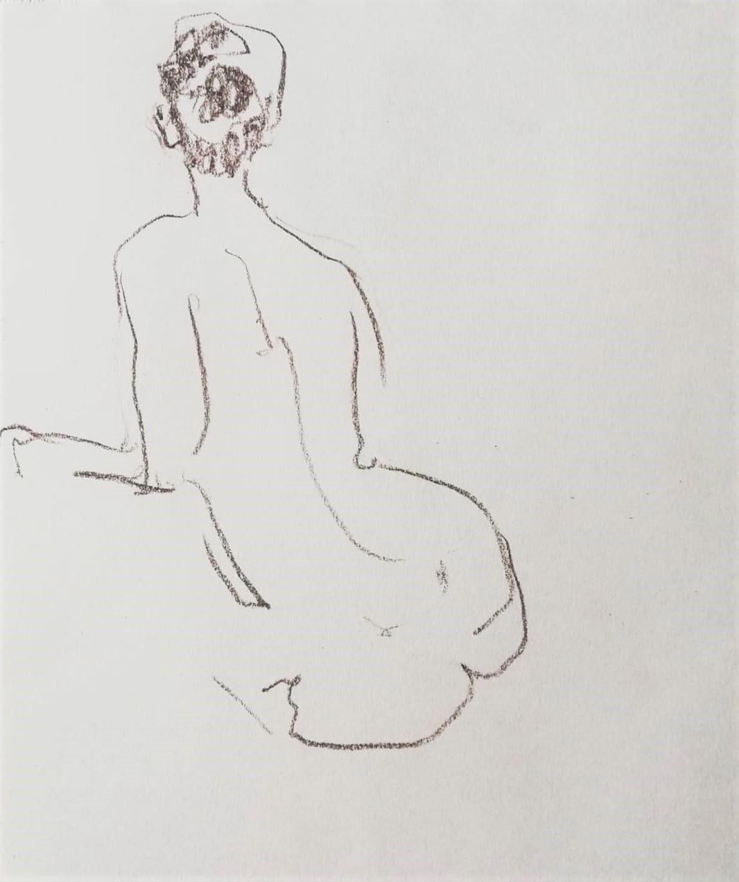 Yaroslava Tichshenko Figurative Art - Nude Sketch Nº3 - 21st Century Contemporary Minimal Sepia on Paper Nude Drawing