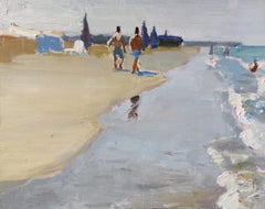 On the Beach - 21st Century Contemporary Summer Scene OIl Painting