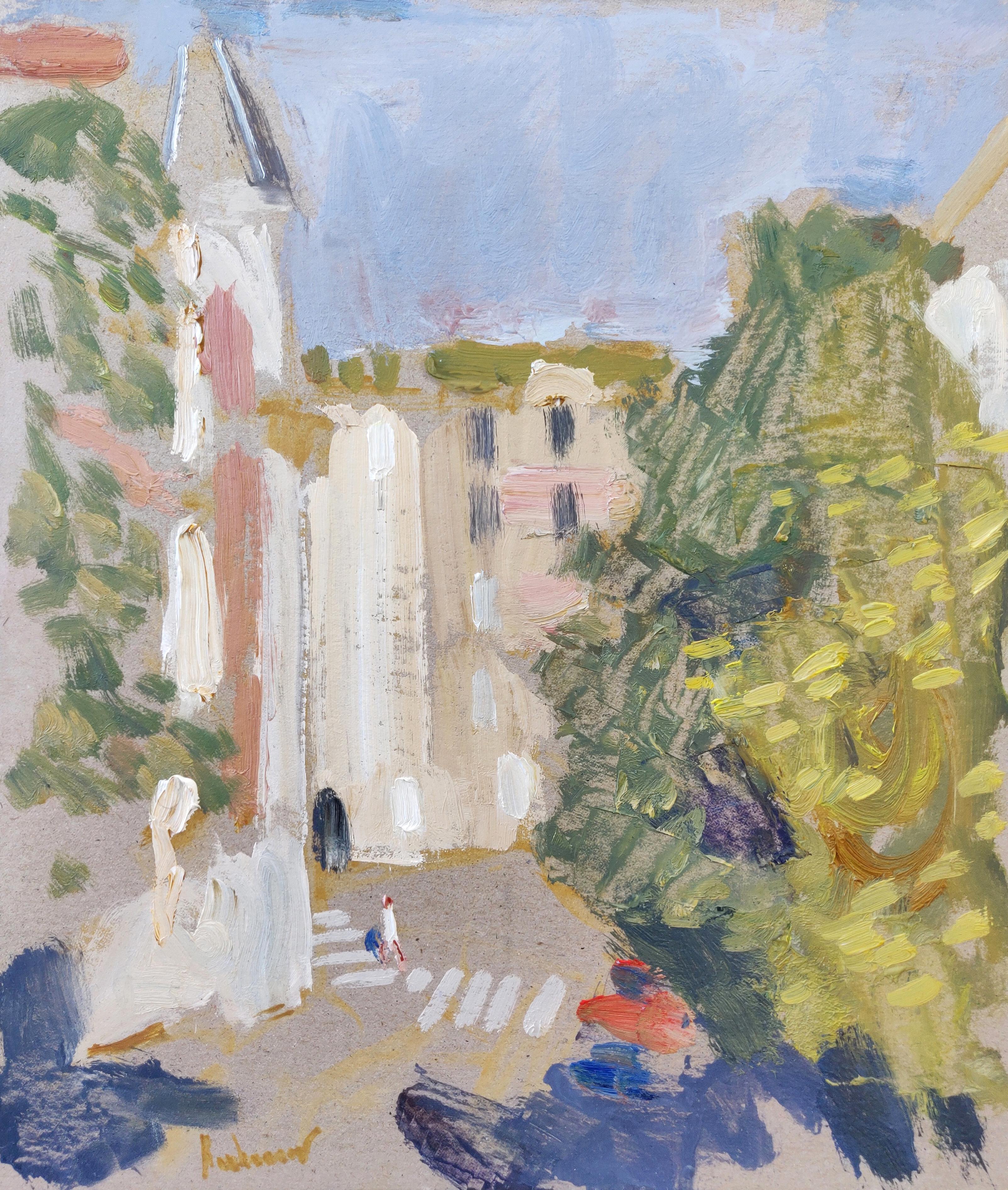 Samir Rakhmanov Landscape Painting - Street In Montmartre - 21st Century Contemporary Paris Urban Oil Painting