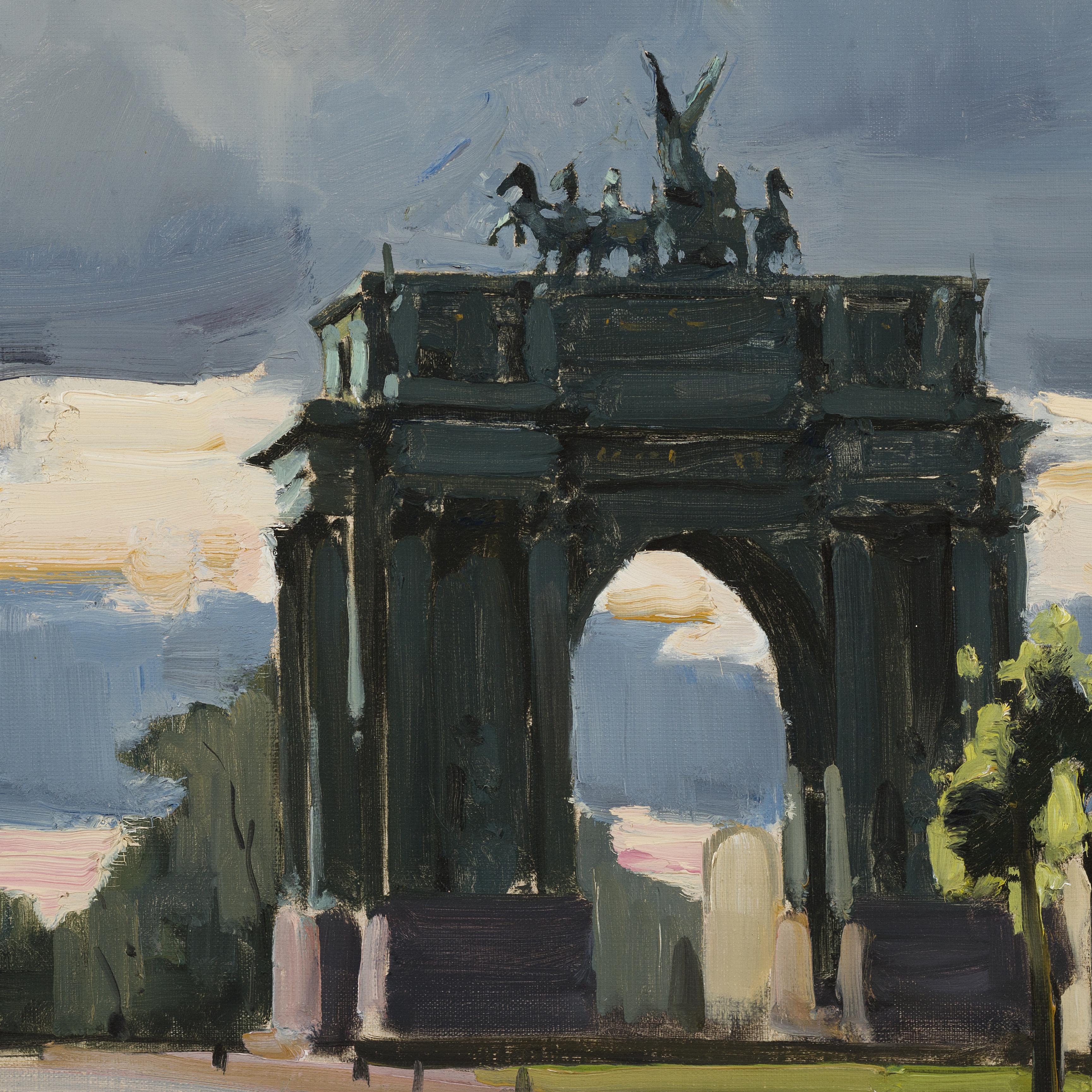 After the Rain - 21st Century Contemporary Oil Lanscape Triumphal Arch Painting - Gray Figurative Painting by Ilya Zorkin