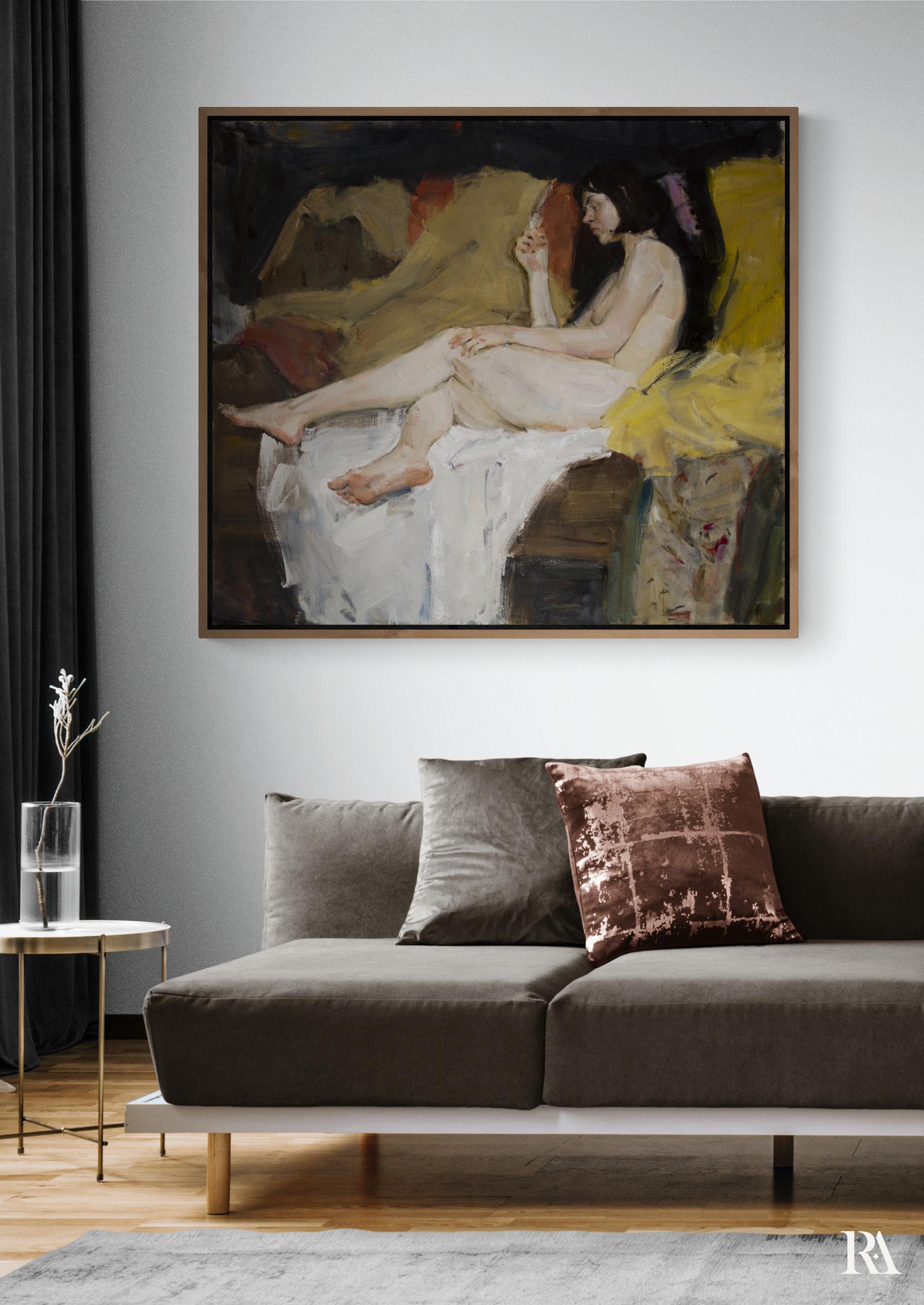 Nude - 21st Century Contemporary Classical Realist Reclining Nude Oil Painting For Sale 1