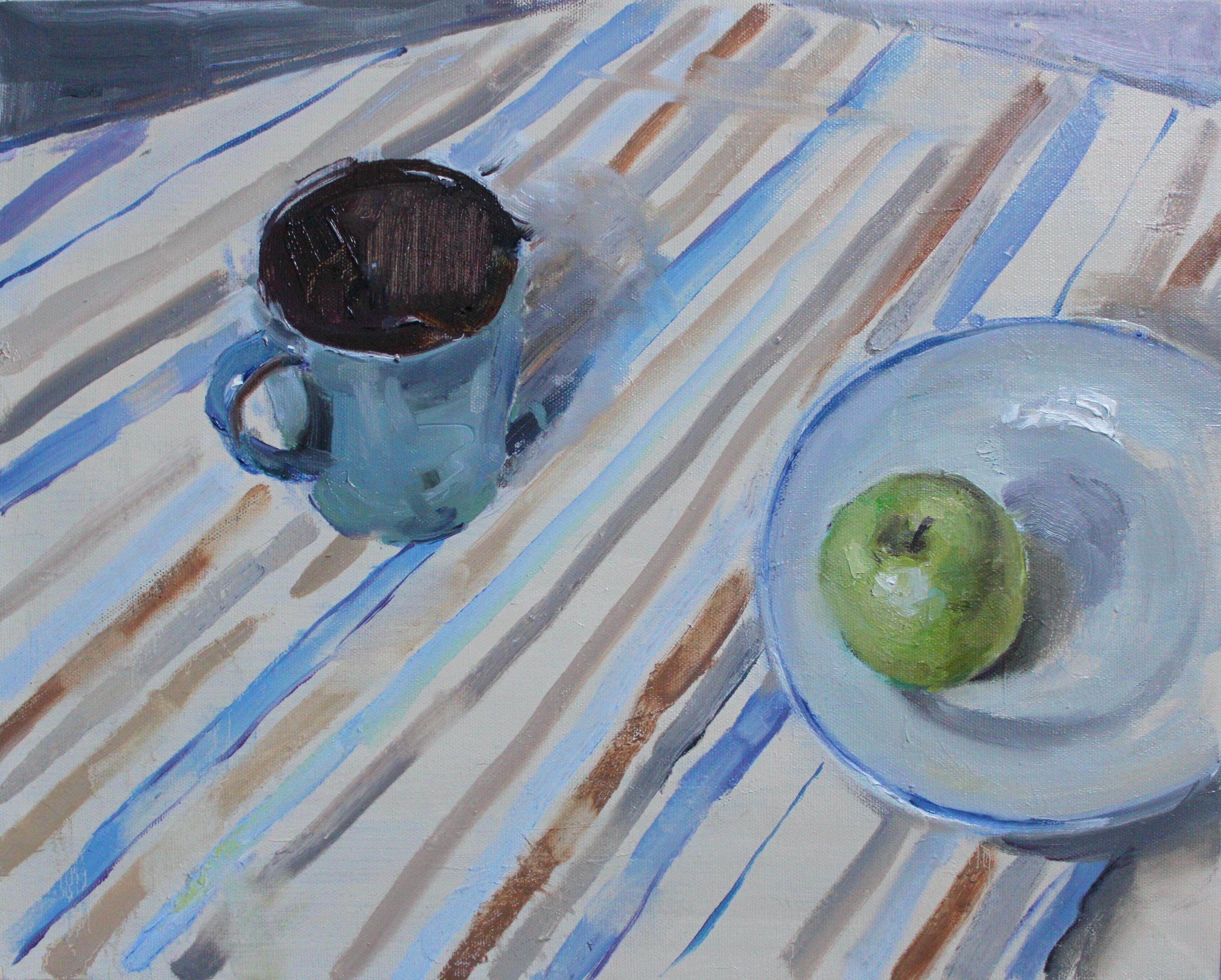 Valeria Privalikhina Still-Life Painting - Still Life With an Apple - 21st Century Contemporary Impressionist Oil Painting