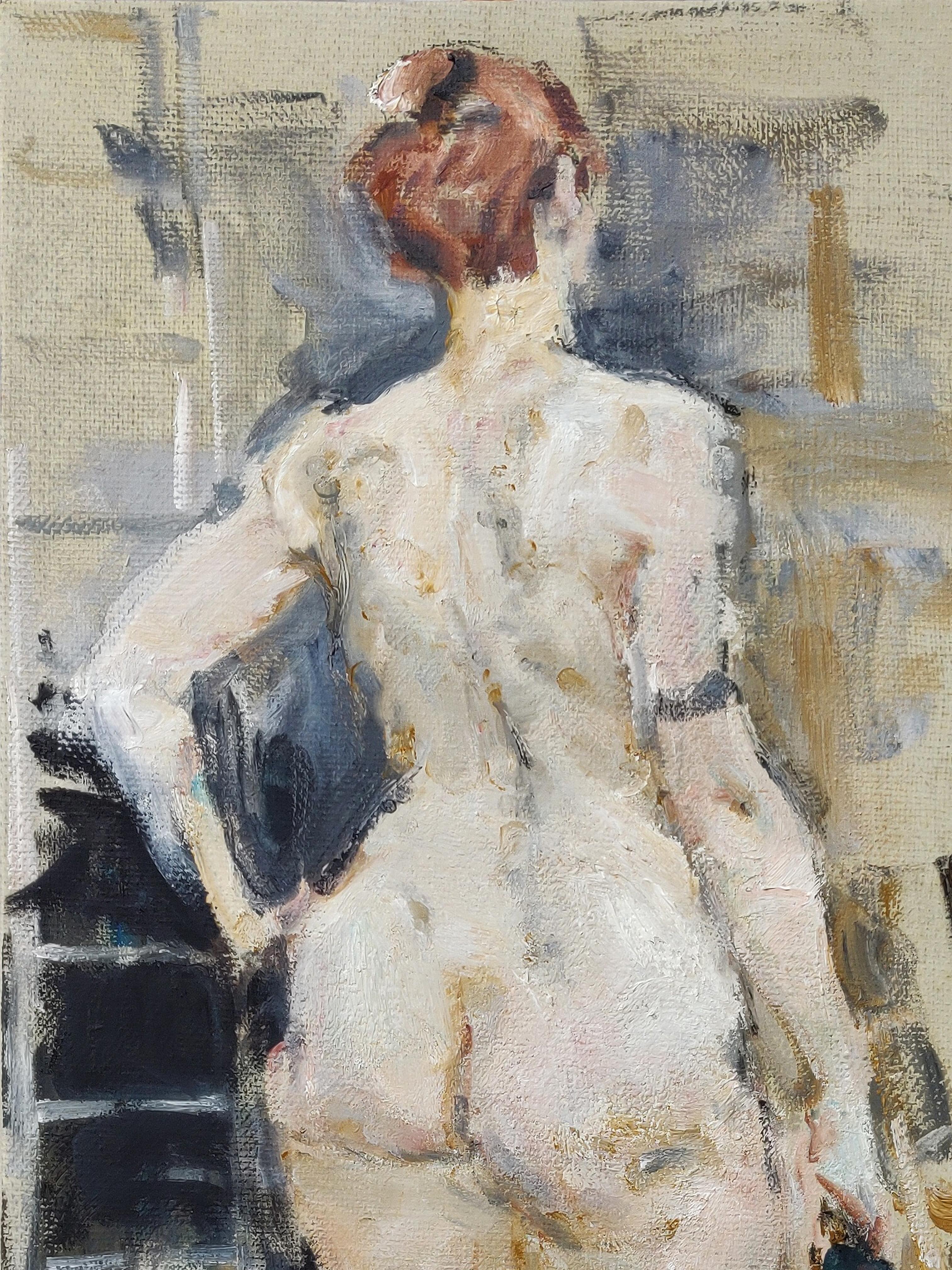 Nude - 21st Century Contemporary Classical Academic Figure Oil Painting - Black Figurative Painting by Yuriy Ushakov