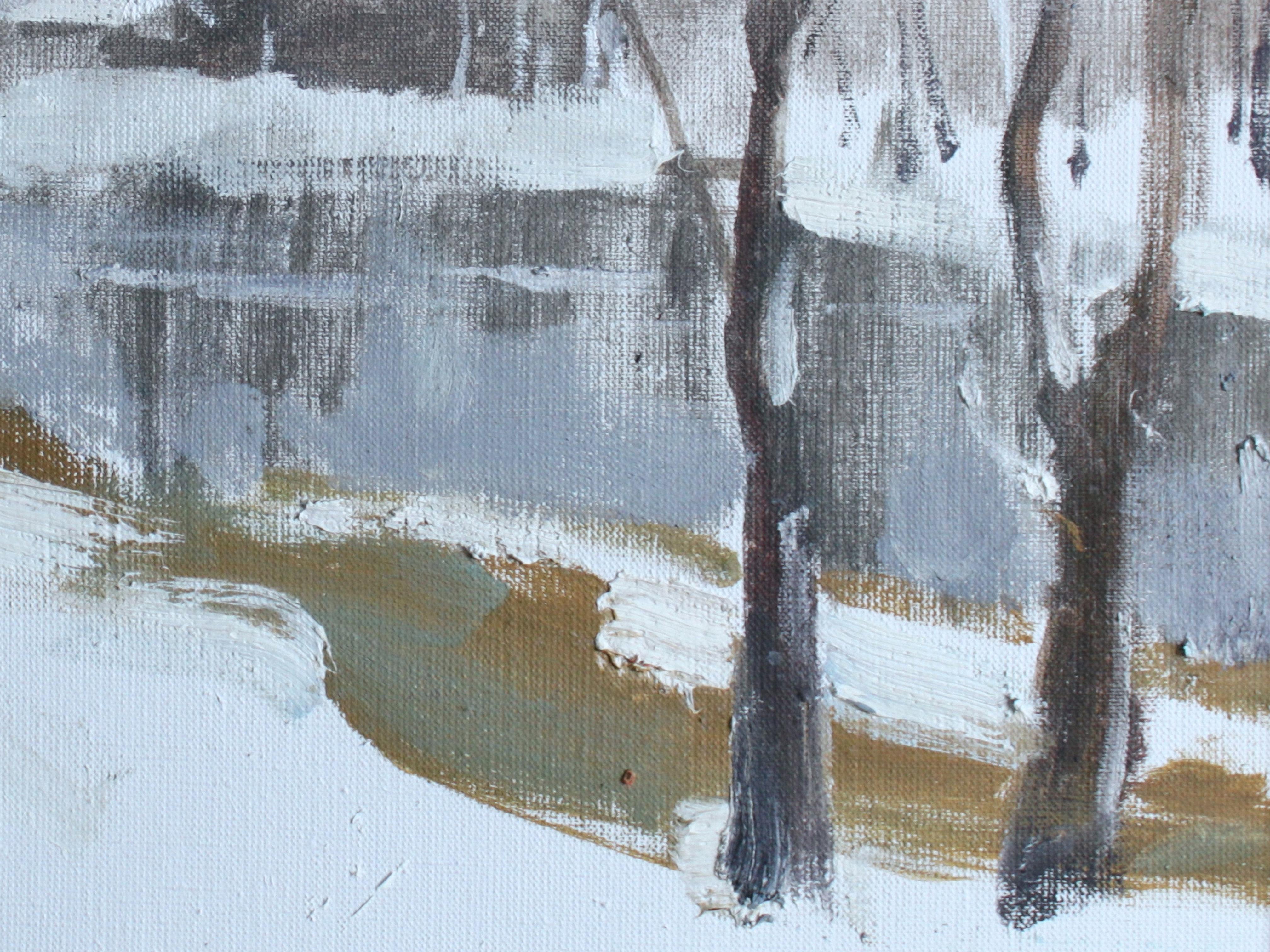 Lapua. Finland - 21st Century Contemporary Impressionist Nature Oil Painting - Gray Landscape Painting by Valeria Privalikhina