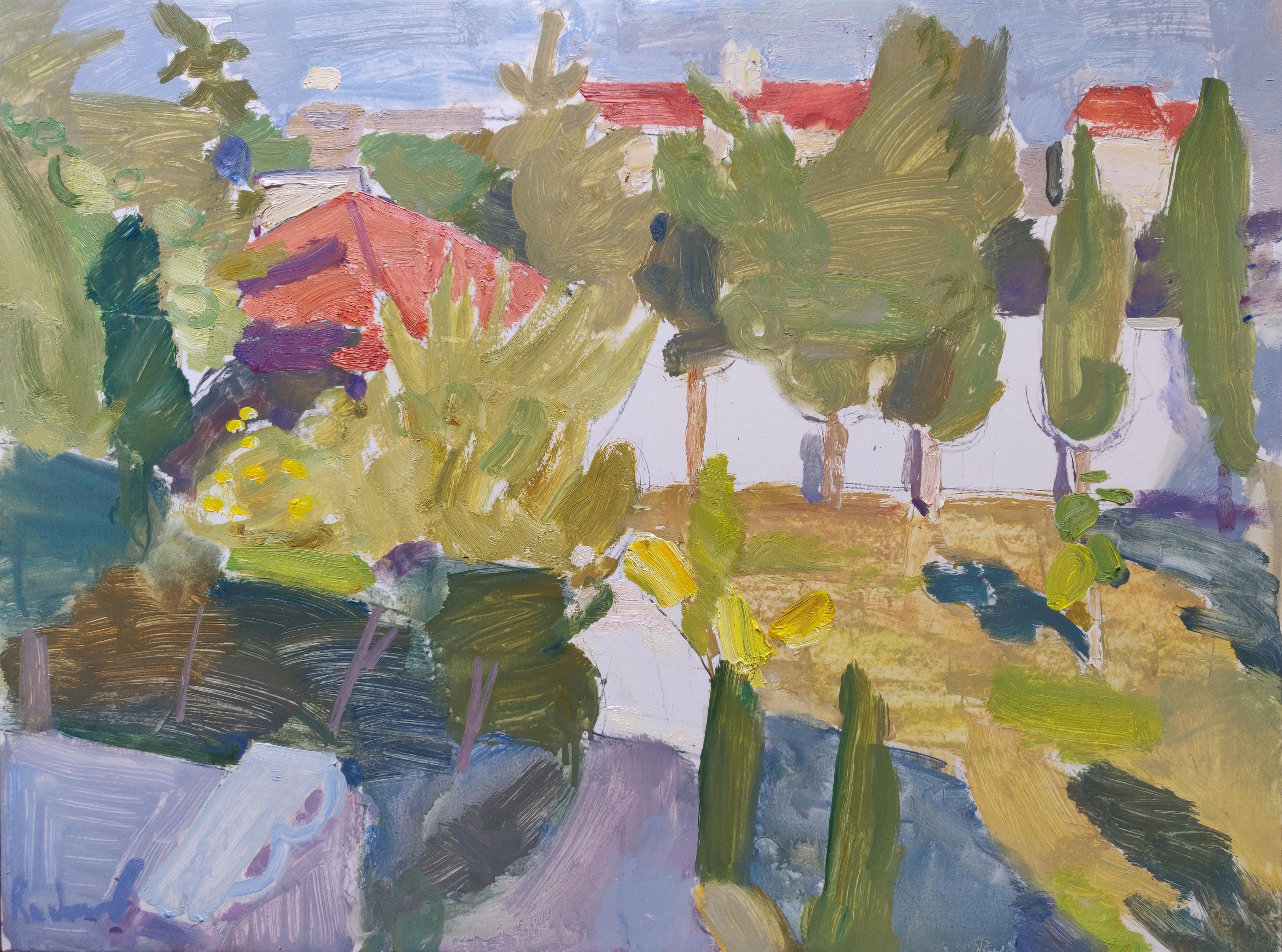 4PM in October - 21st Century Contemporary Garden Oil Painting