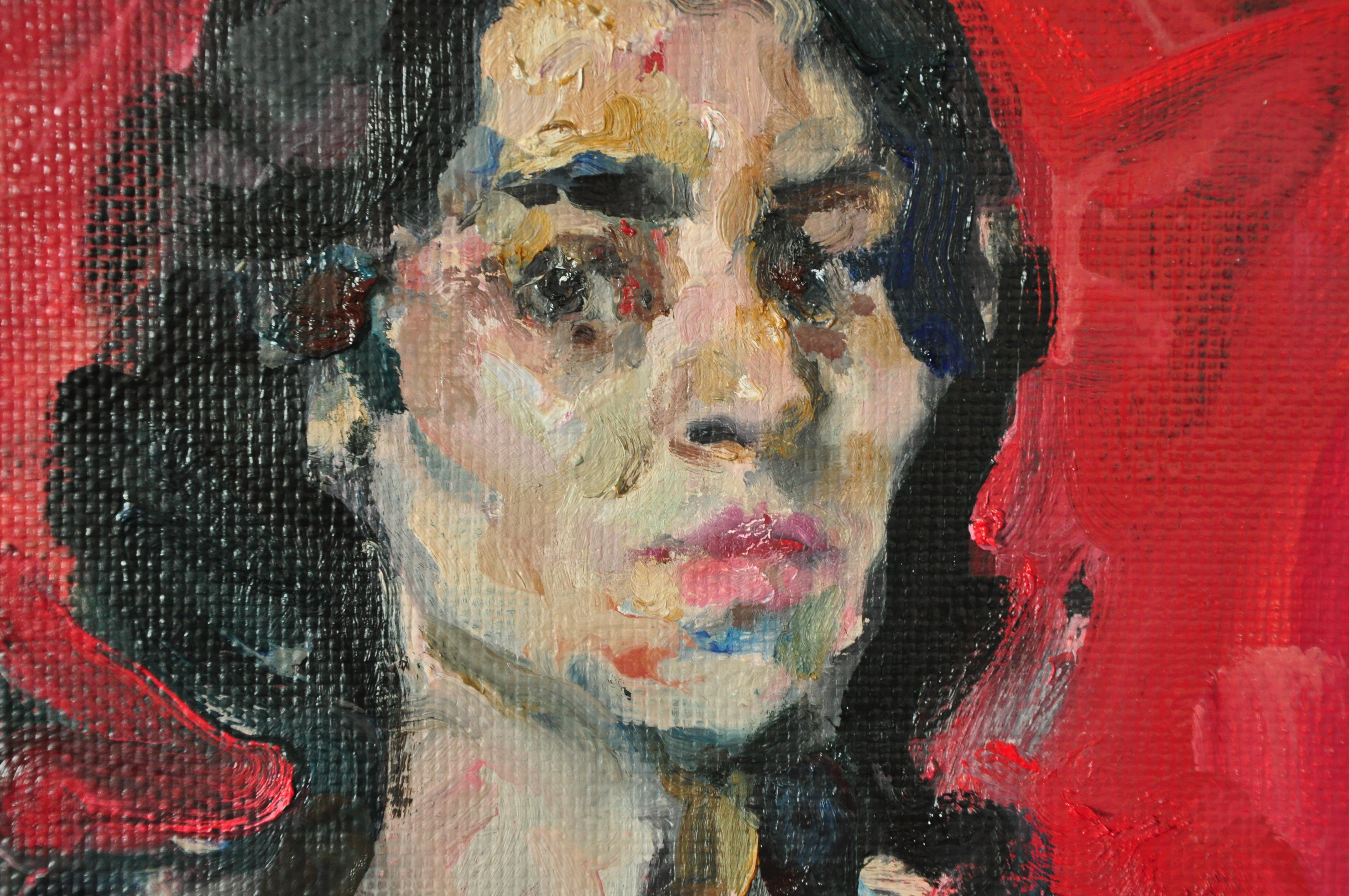 Self-Portrait On Red - Yaroslava Tichshenko 21st Century Contemporary Painting  For Sale 3