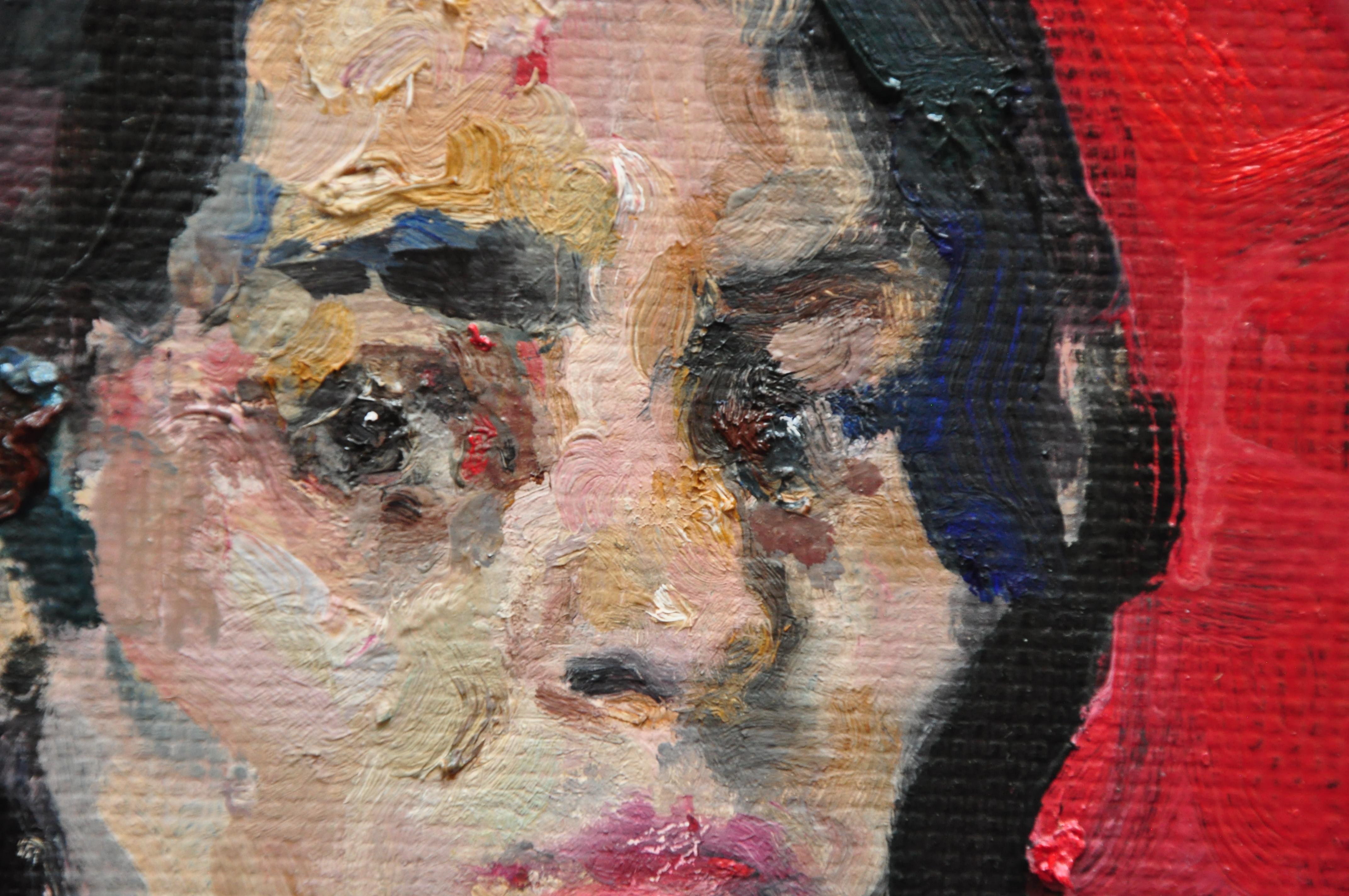 Self-Portrait On Red - Yaroslava Tichshenko 21st Century Contemporary Painting  For Sale 1