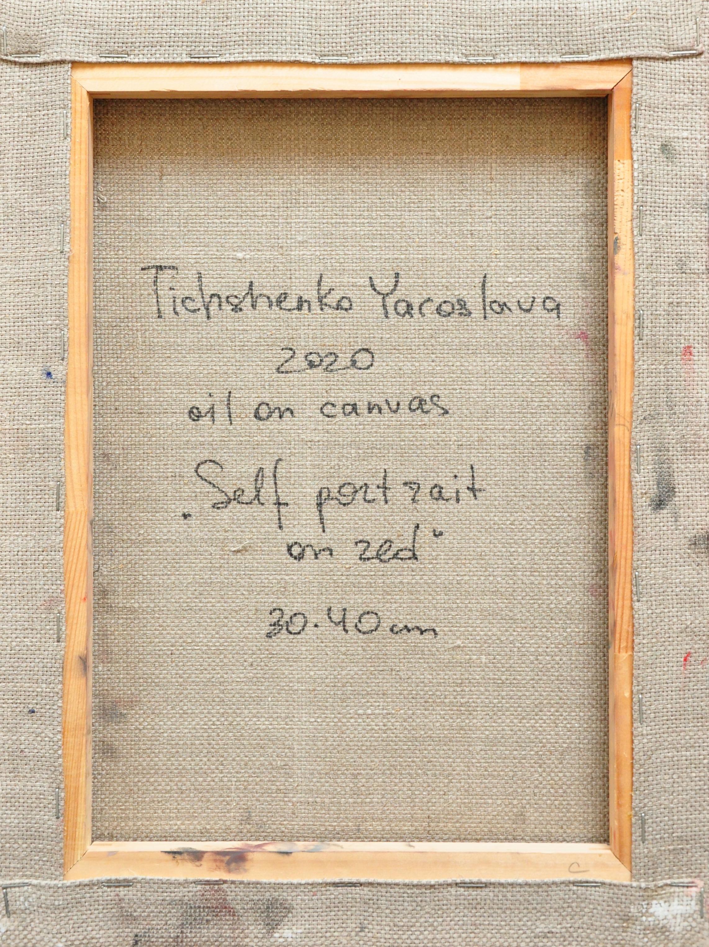 Self-Portrait On Red - Yaroslava Tichshenko 21st Century Contemporary Painting  For Sale 4