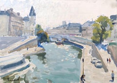 View of the Seine - 21st Century Contemporary Paris Impressionist Oil Painting