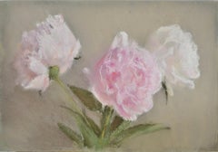 Peonies - 21st Century Contemporary Floral Pastel Drawing