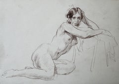 Sitting Nude - 21st Century Contemporary Original Sepia Drawing on Paper