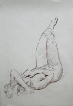 Nude Sketch - 21st Century Contemporary Original Sepia Drawing on Paper