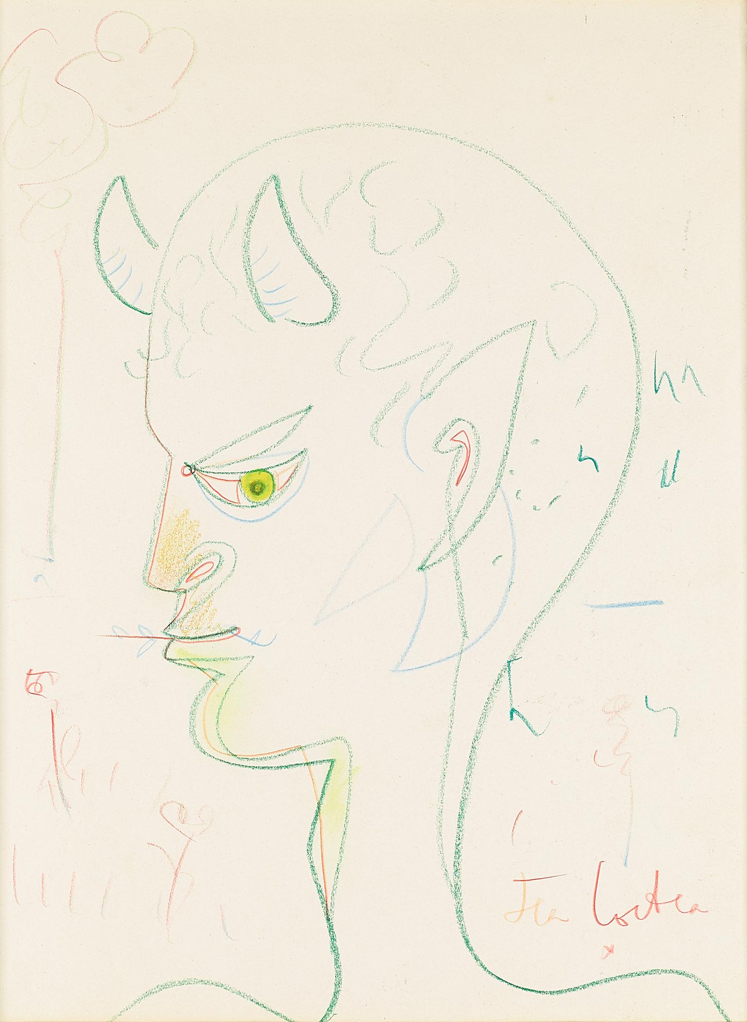 " Faune à l'oeil Vert" .original drawing by Jean Cocteau.certified .