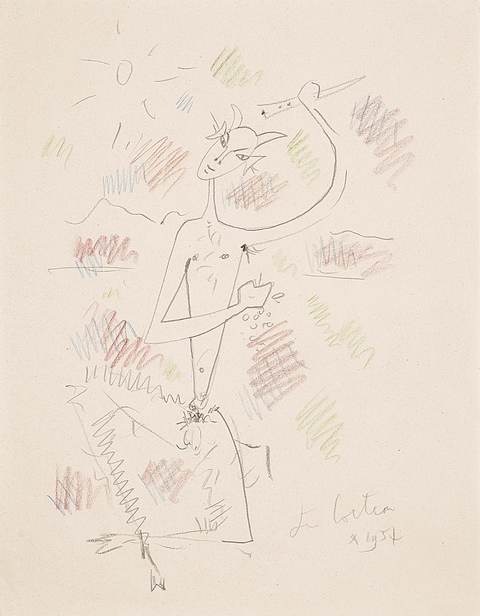 Jean Cocteau Portrait - FAUNE MUSICIEN . Edouard DERMIT Private 
