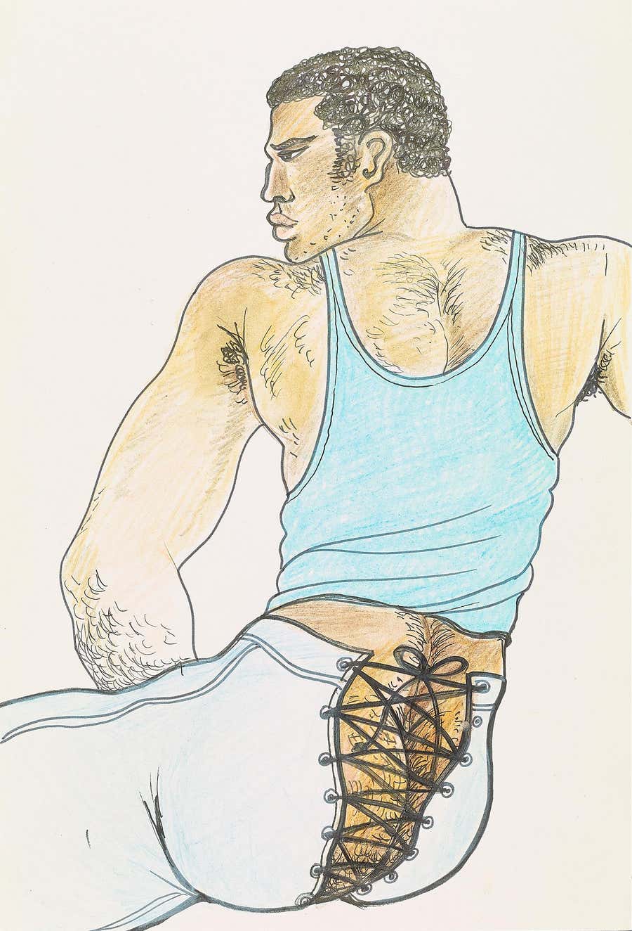 Débardeur Bleu Nude Drawing, Color Pencil on Paper, Circa 1973