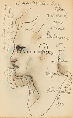 La Voix Humaine Drawing, Art Deco, Signed, 1939, Framed, 39x32 cm