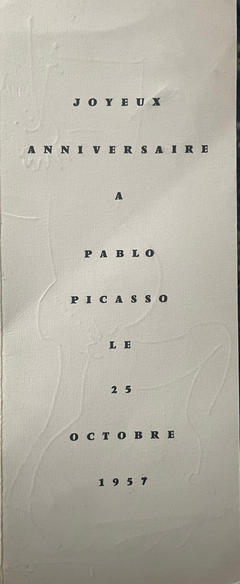Pablo Picasso's birthday menu . 1957 For Sale at 1stDibs