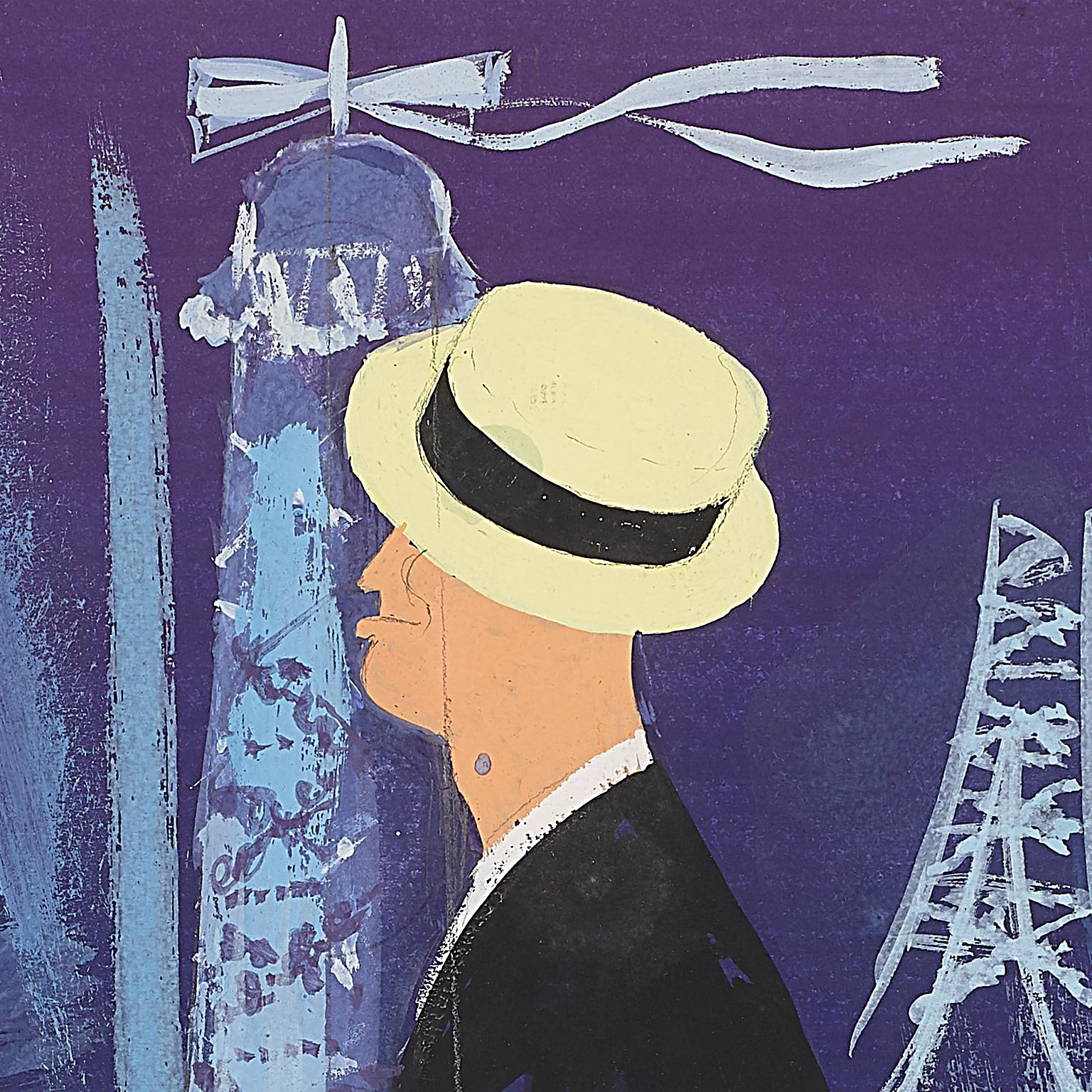 Eiffel Tower with Maurice Chevalier. PARIS . - Art Deco Art by James Rassiat