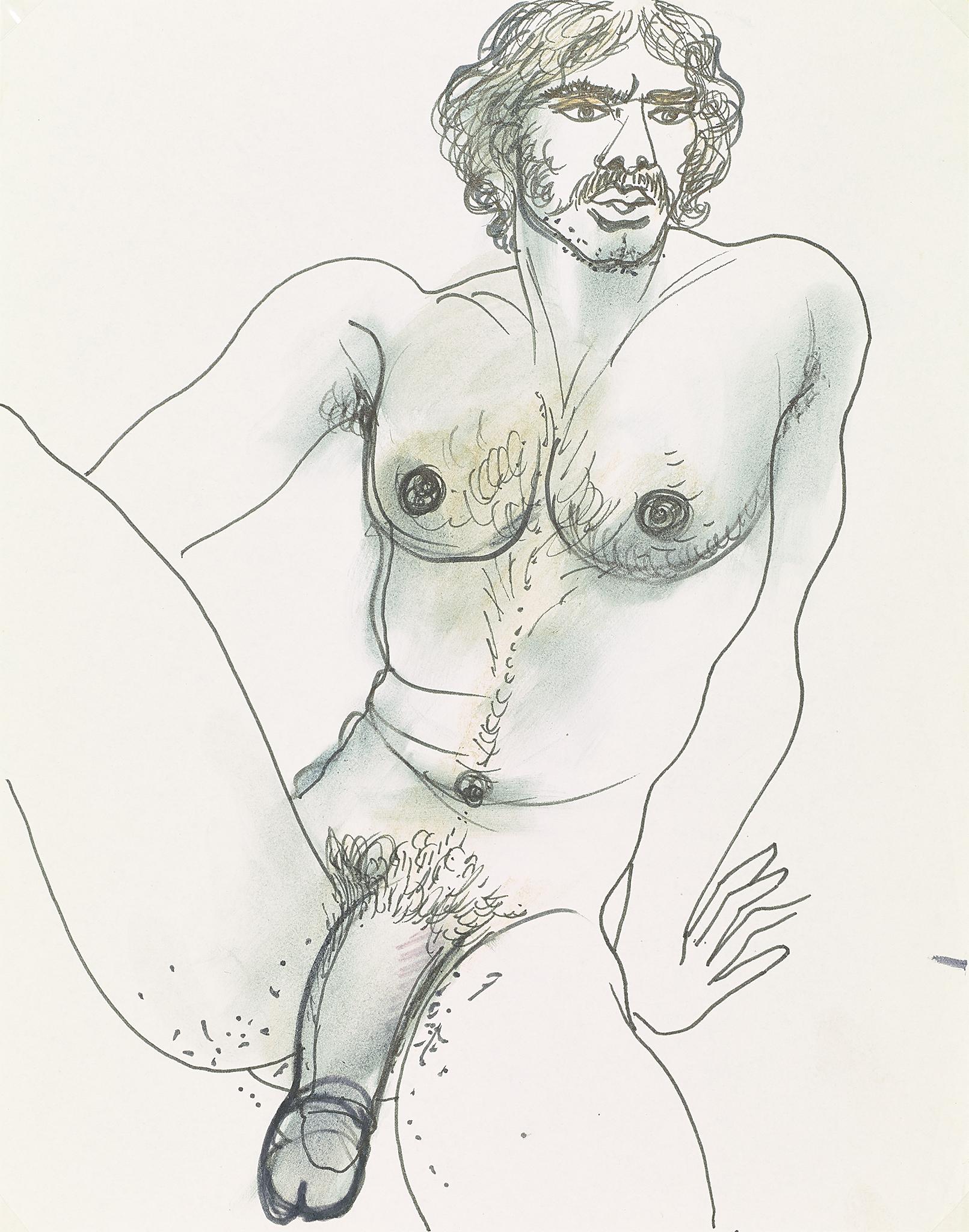 Erotisches „ Akt-Autoporträt“ aus Marrakesch, 70er Jahre  (Grau), Nude, von Yves Saint Laurent 