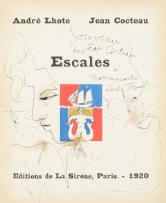 Escales Dessin de Jean Cocteau, Art déco, encre de Chine, encadré, 1920
