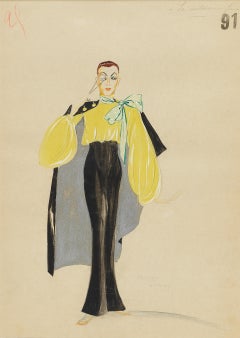 " Le couturier fou " Autoportrait Art Deco drawing on archival paper, 1960s fair