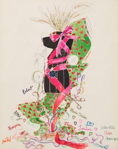 1er d'Atelier Drawing, Art Deco, Watercolor and Color Pencil, 1991