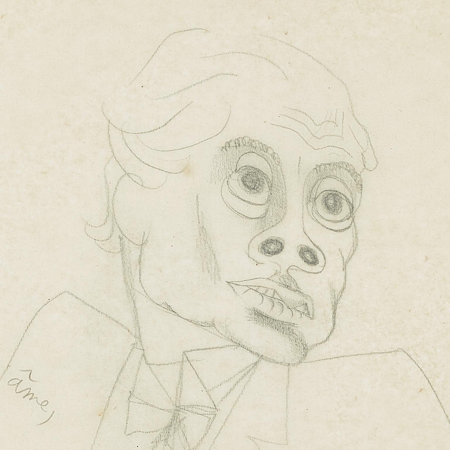  „Porträt d'Homme“  . „Portait eines Mannes“ Originalzeichnung. zertifiziert. (Art déco), Art, von Jean Cocteau