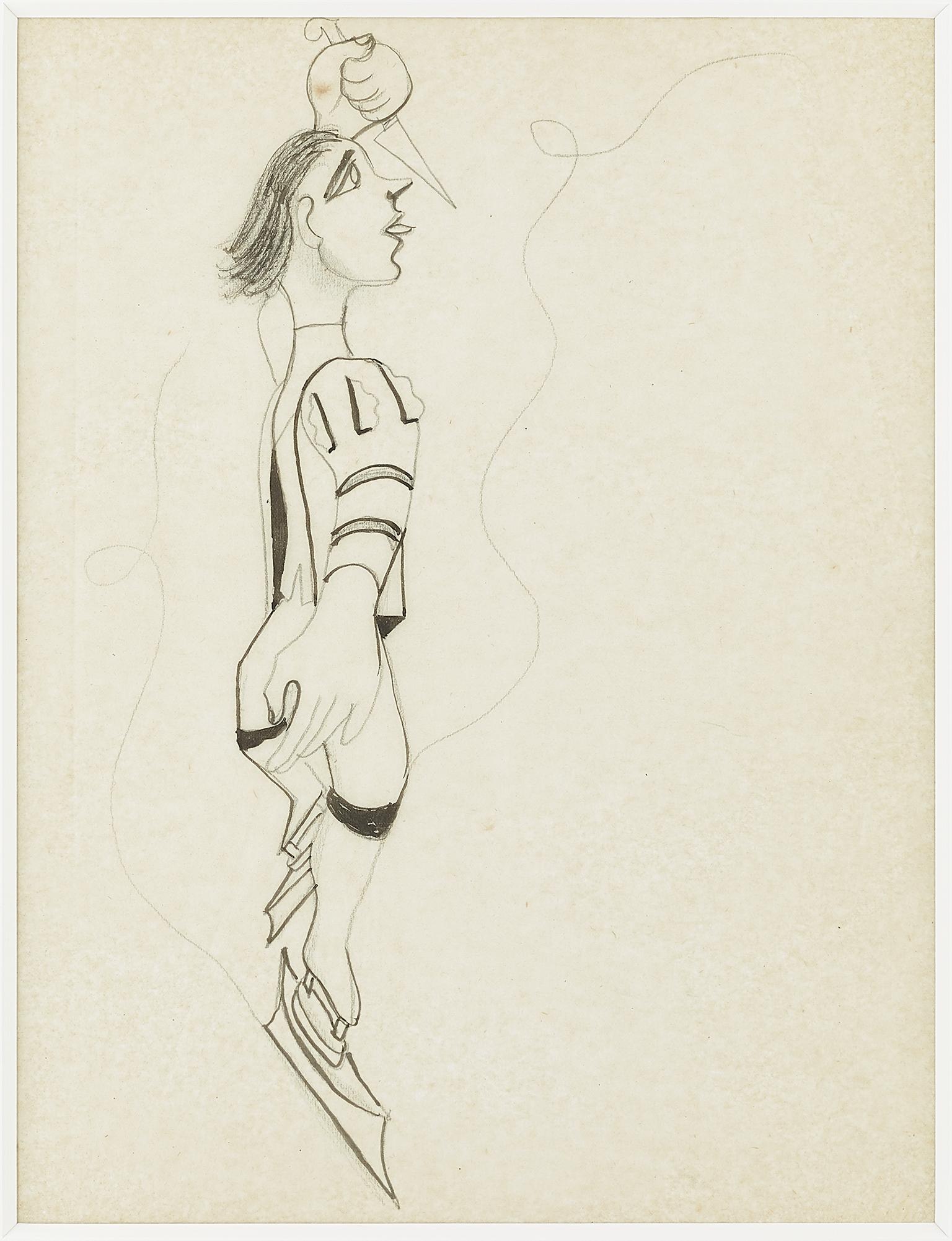 Jean Cocteau Portrait -  "  le Patineur " original drawing ;"Ice Skater " by J. Cocteau . certified 