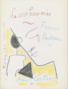  " La voix Humaine " original drawing " Human Voice " by J. Cocteau .certified .