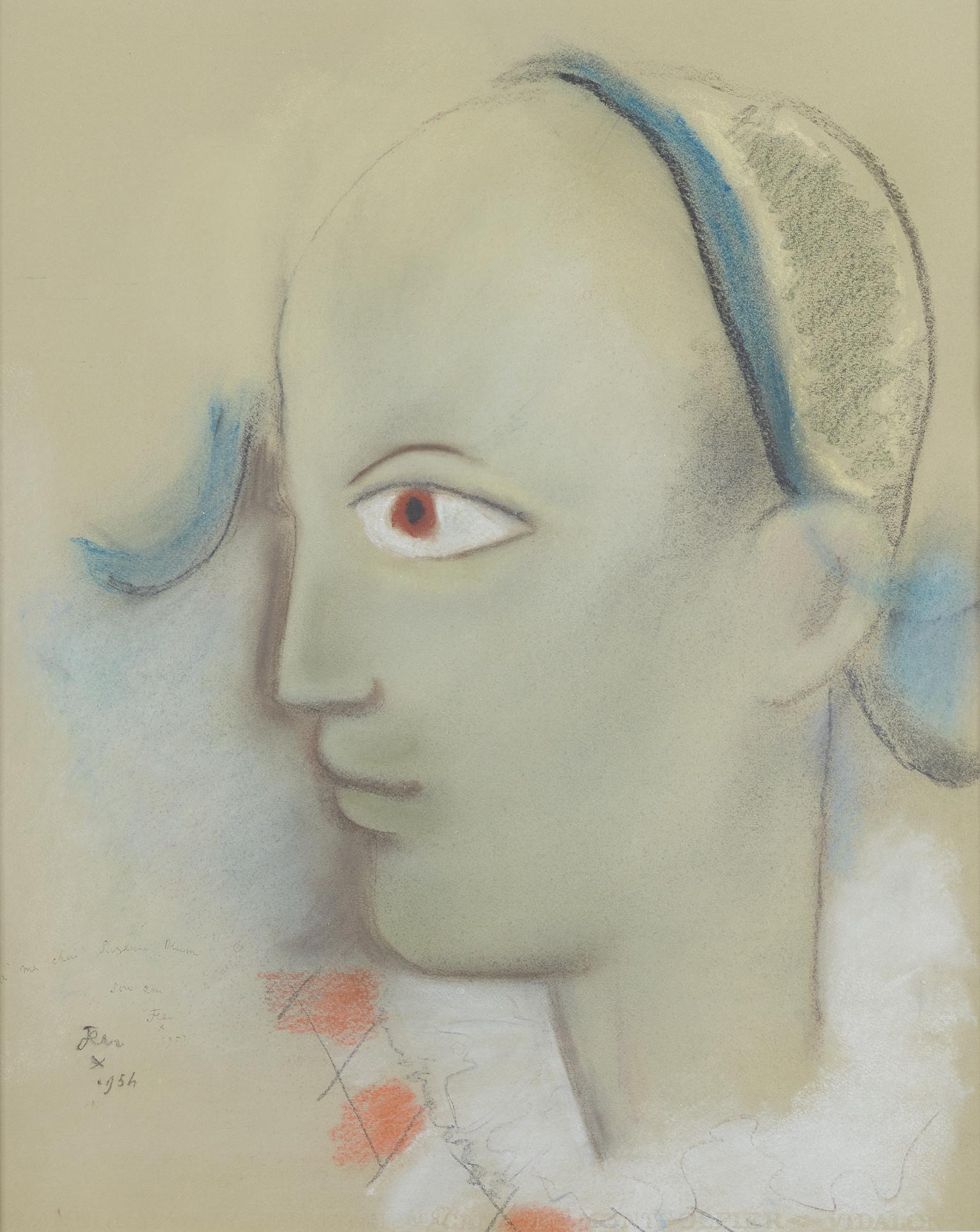 Jean Cocteau Portrait - L'Arlequin à l'oeil Orange, Pastel on Paper