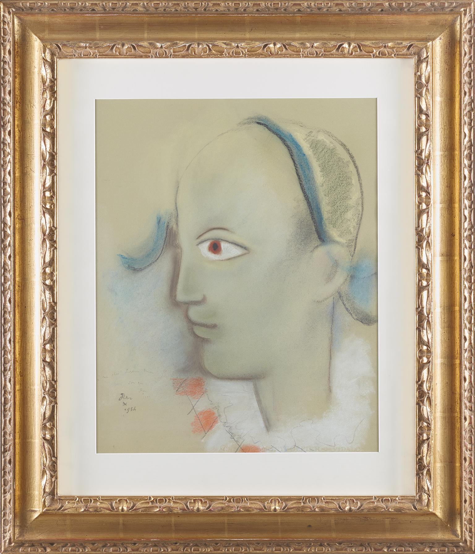 L'Arlequin à l'Oeil Orange, Pastel sur papier - Art de Jean Cocteau