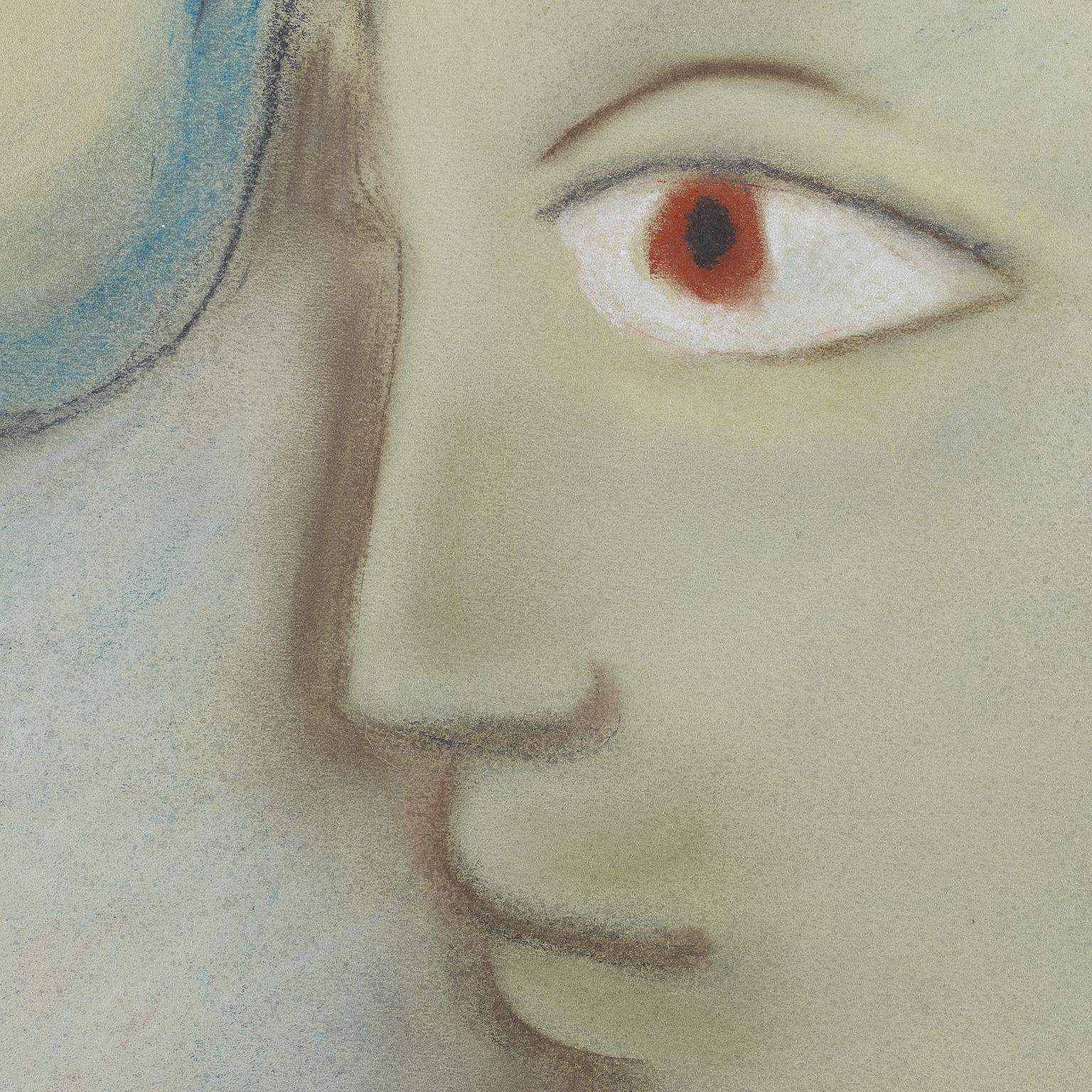 L'Arlequin à l'oeil Orange, Pastel on Paper - Brown Portrait by Jean Cocteau