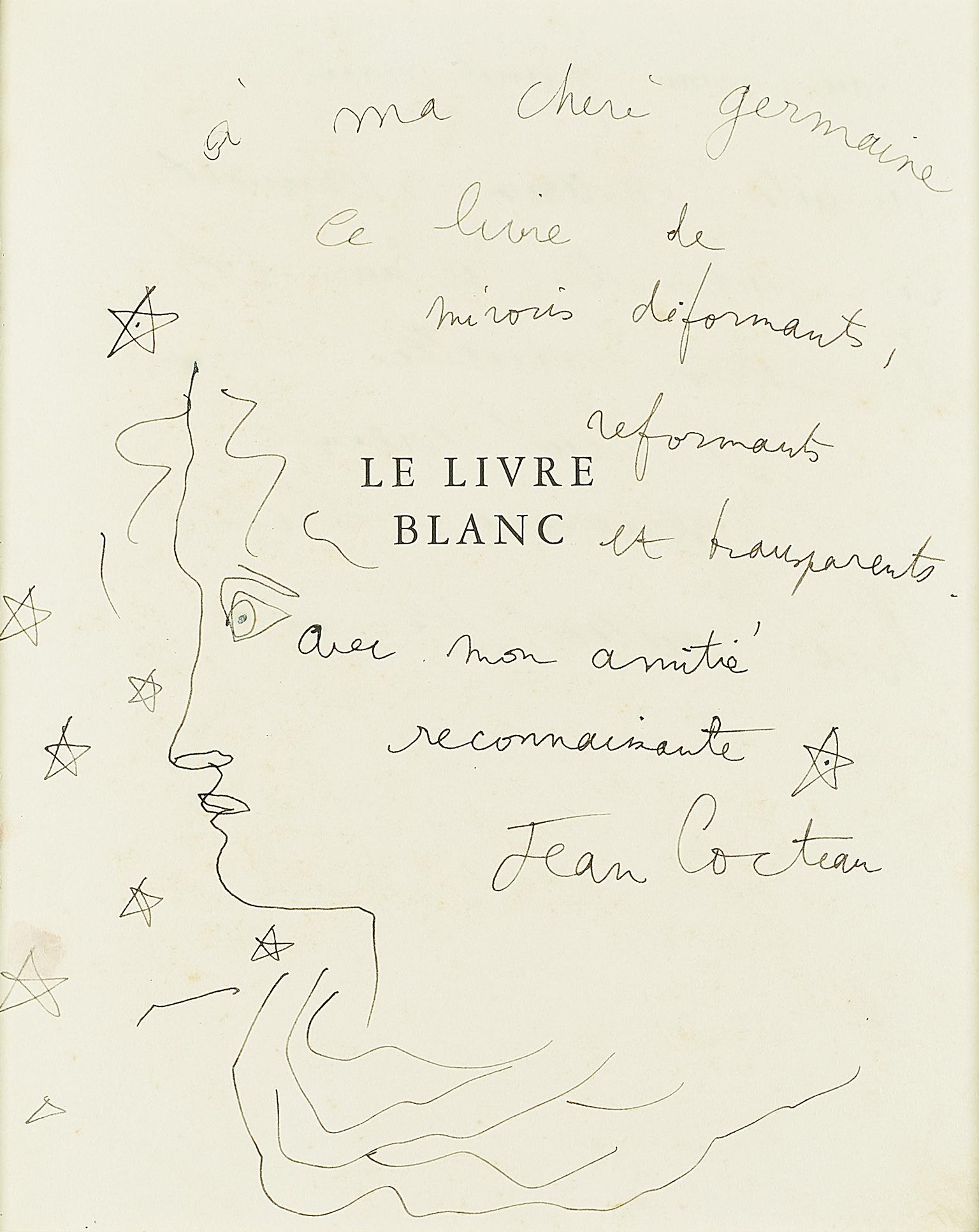 "Profil aux étoiles ".   dessin original de Jean Cocteau certifié