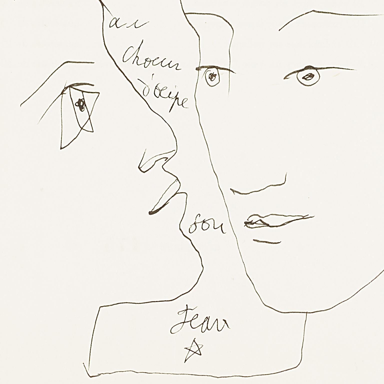 original drawing by Jean Cocteau , certified and signed . 
exceptionnel 