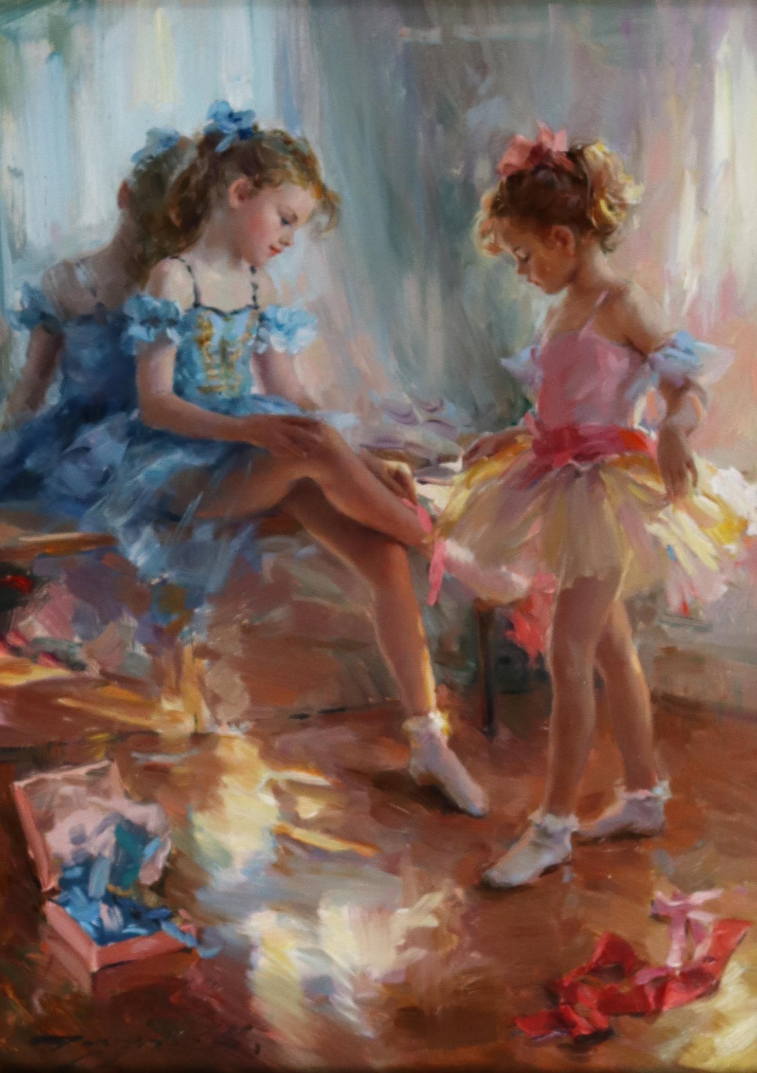 Konstantin Razumov  Figurative Painting – Junge Mädchen warten auf eine Ballettaufführung