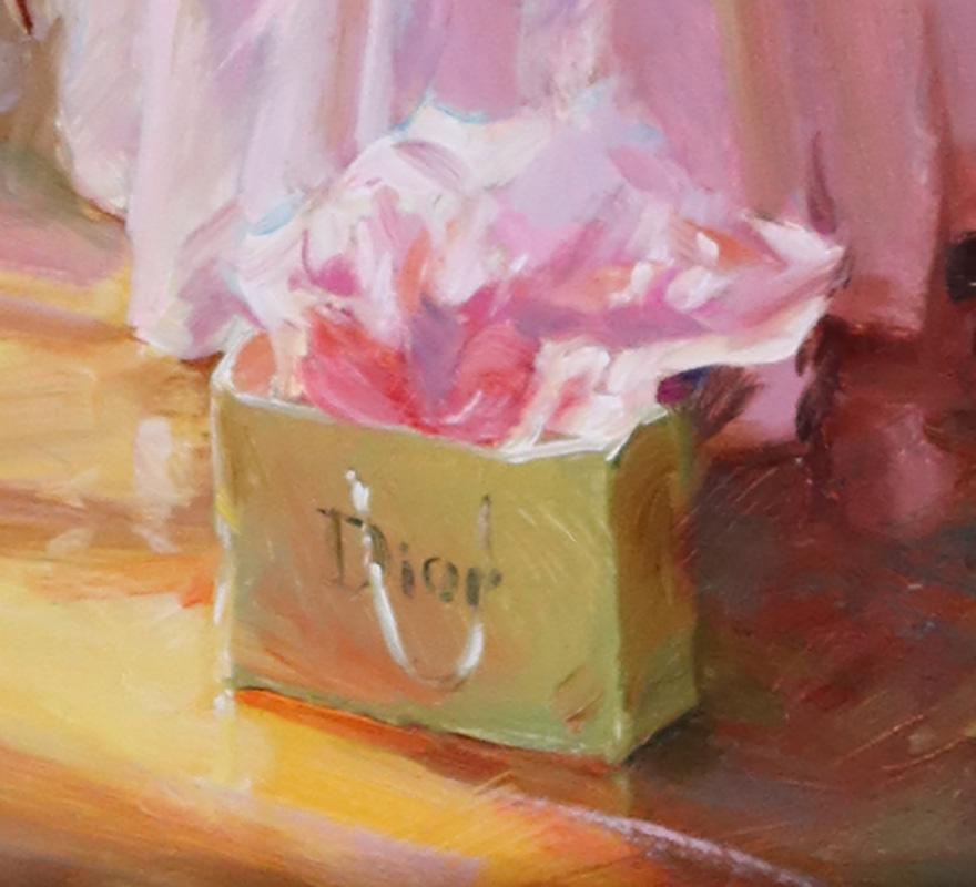Une jeune femme en lingerie dans sa chambre - Marron Portrait Painting par Konstantin Razumov 
