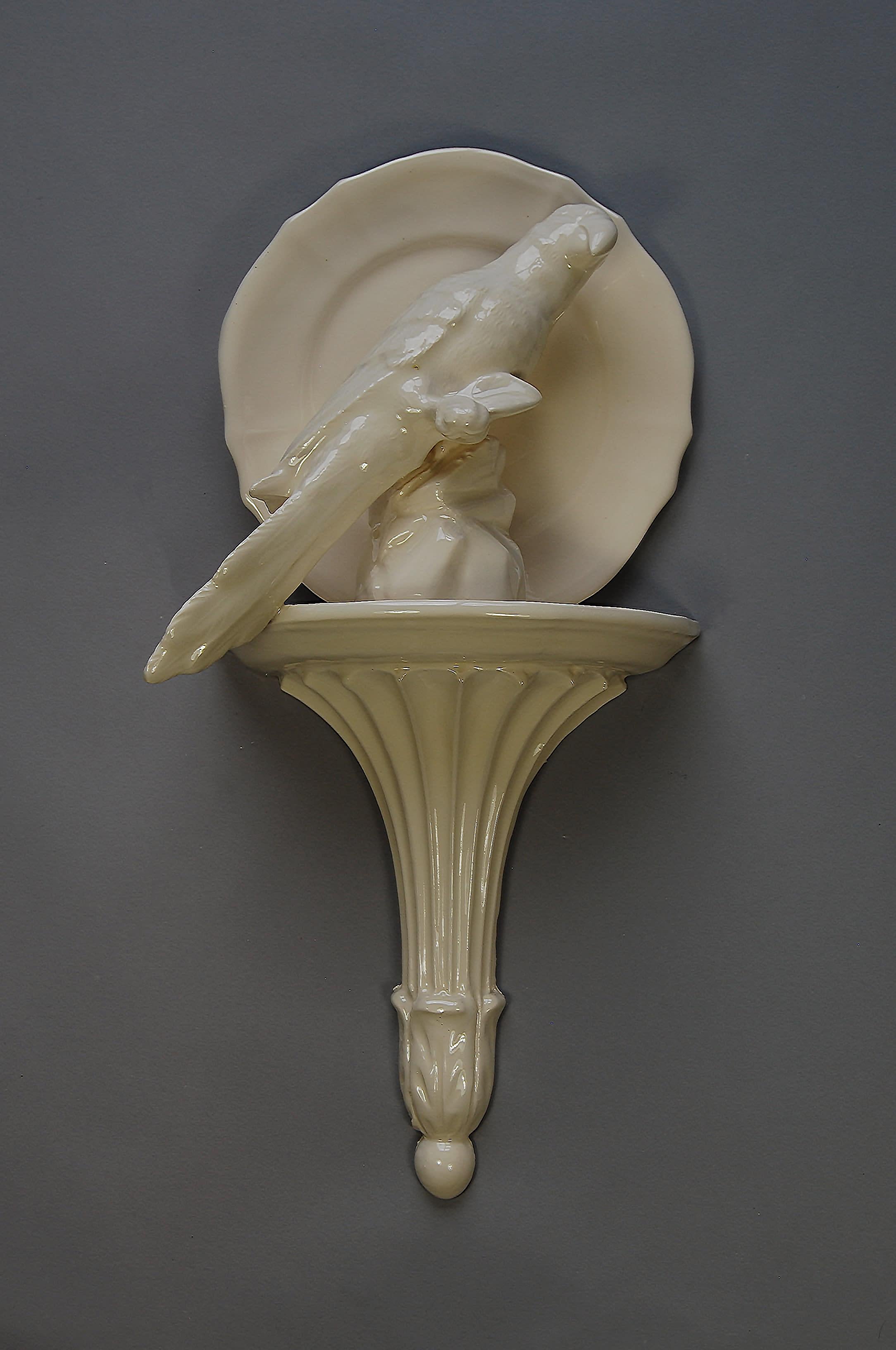 Matt Smith, Sconce Parrot with Plate Looking Right, White Earthenware