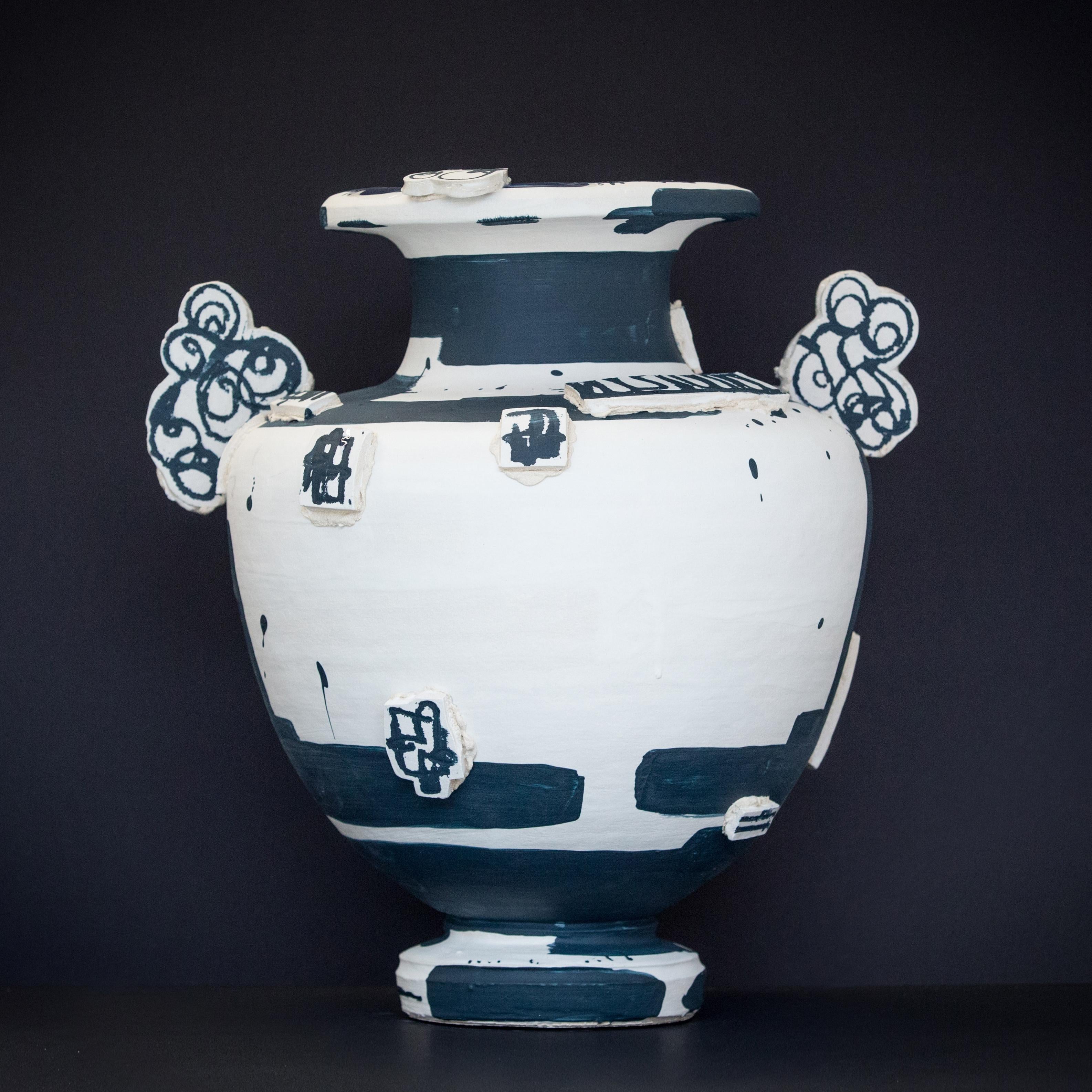 After Amphora White & Navy, Amy Hughes, 2023, Hand built stoneware vase
