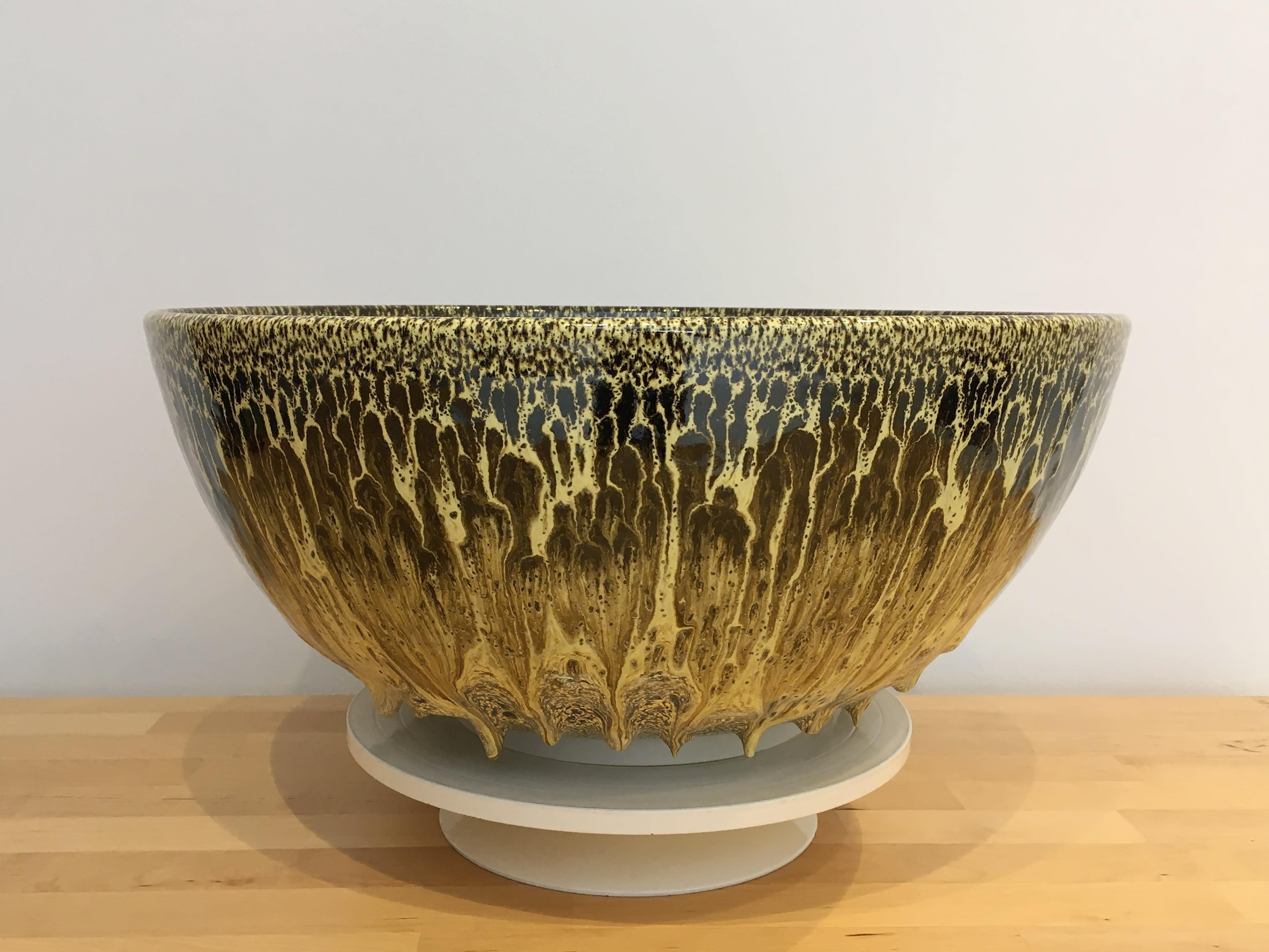 Albert Montserrat, Golden Bowl, Oil - Spot Glazed Thrown Porcelain For Sale 1