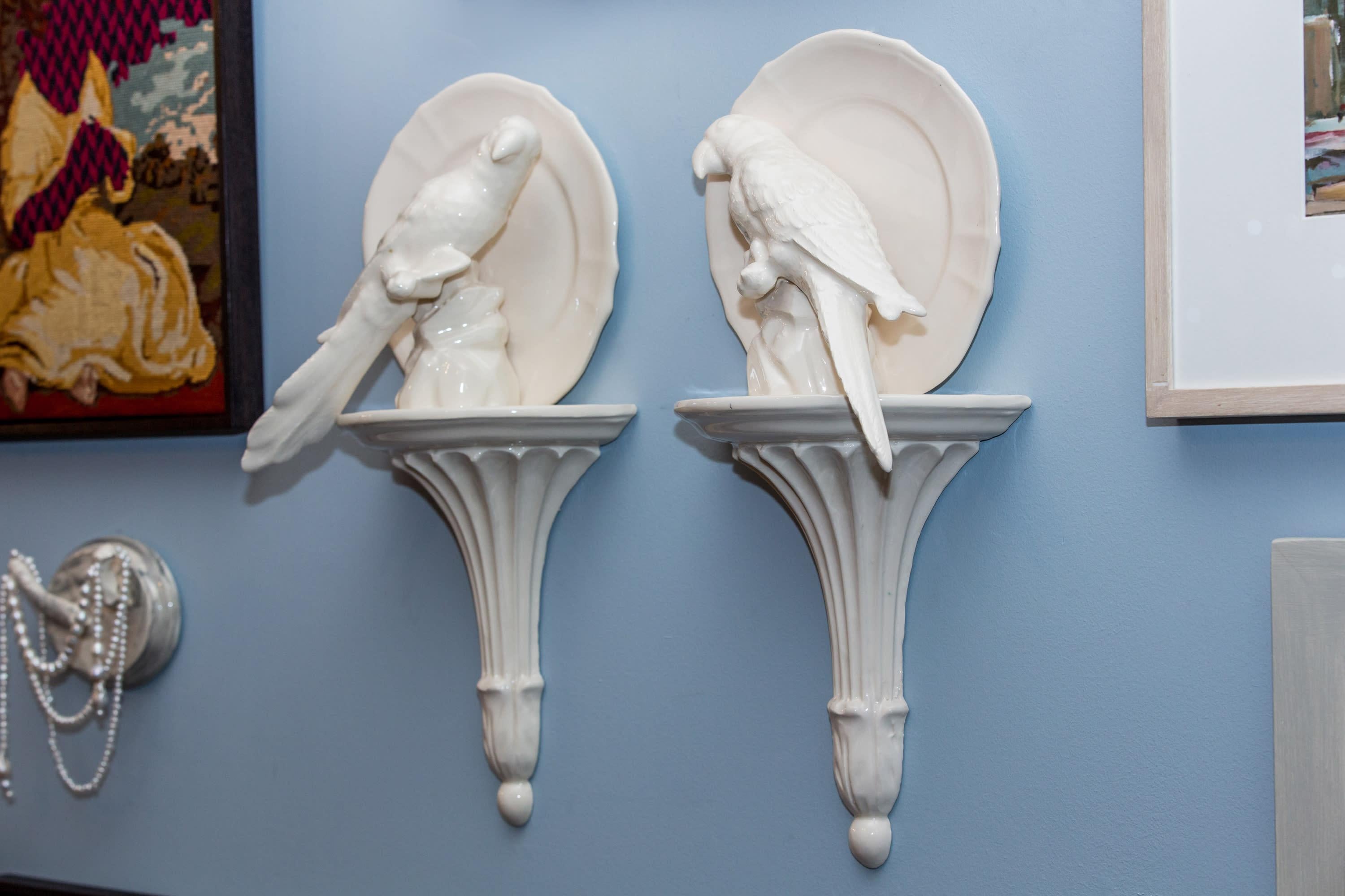 Matt Smith, Sconce Parrot with Plate Looking Right, White Earthenware For Sale 1