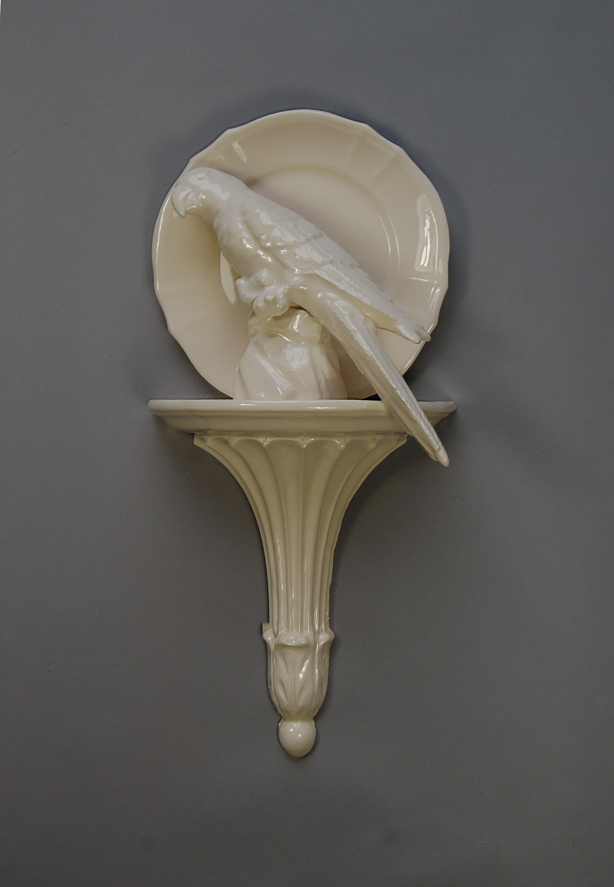 Matt Smith, Sconce Parrot with Plate Looking Left, White Earthenware