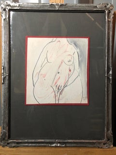 1960s "No Head" Tempera and Pencil Female Nude Painting Mid Century Original