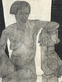 1929 "Nude with Cubist Sculpture" Charcoal Female Nude Drawing UCBerkeley Artist