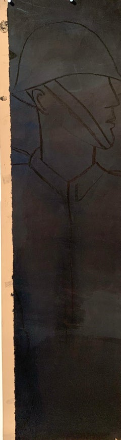 Retro 1960s "Soldier" Acrylic and Charcoal Painting NYC Mid Century Female Artist